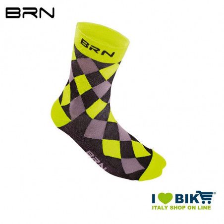 Calzino Ciclismo BRN a scacchi giallo fluo / nero BRN - 1