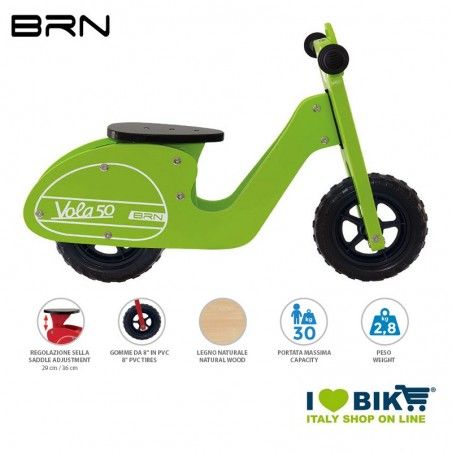Wooden bike without pedals BRN VOLA 50, Green BRN - 1