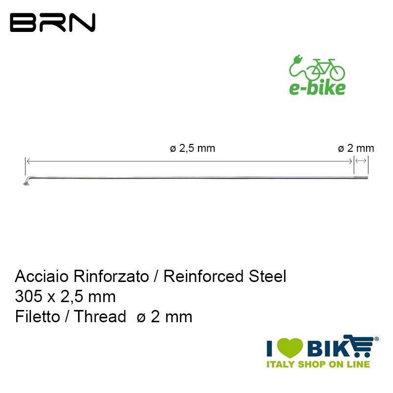 BRN Reinforced Steel spoke with nipple 305 x 2.5 mm, thread 2 mm