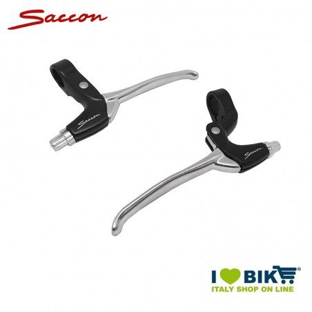 Pair Brake levers MTB V-BRAKE 4 fingers for right gearbox control black silver aluminium SACCON - 1