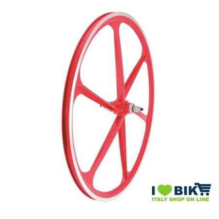 Coppia ruote Fixed 28 a 6 razze in alluminio Rosse RMS - 1
