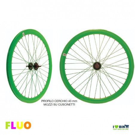 Ruote Fixed 28 36 Raggi Mozzi su Cuscinetti Colore Fluo Verde  - 1