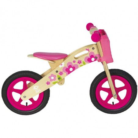 Bicycle without pedals NATURAL WOOD Flower pink  - 2