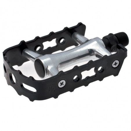 Couple of Pedals MTB all aluminum black / silver  - 1